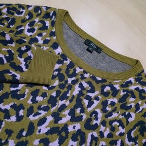 J Crew Leopard Print Merino Wool Blend Sweater Crewneck Brown Pink Size Small